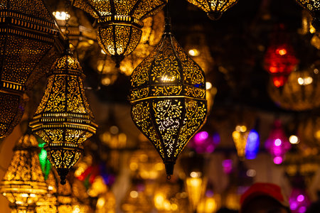 Traditional moroccan lanterns at the Grand Bazaar in Istanbul, Turkeyの写真素材