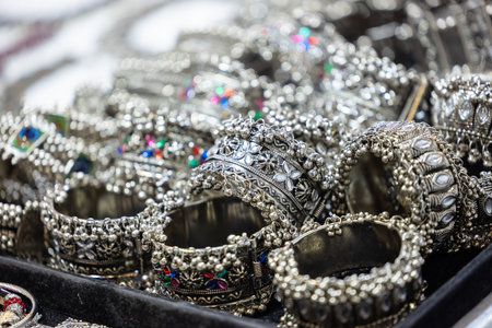 jewelry for sale at a market in Paris, France.の写真素材