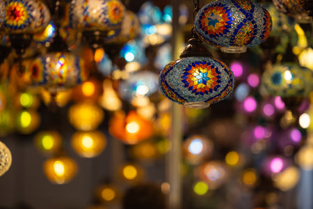 Colorful traditional lamps at the market in Morocco.の写真素材