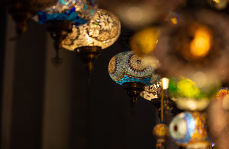Traditional Ottoman Turkish lamps in Grand Bazaar, Istanbul, Turkey.の写真素材