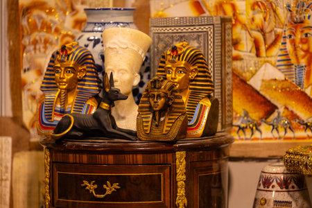 Egyptian souvenirs on display in a shop in Luxor, Egyptの写真素材