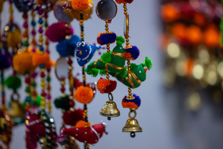 Colorful bells and bells in a souvenir shop in Istanbul, Turkeyの写真素材