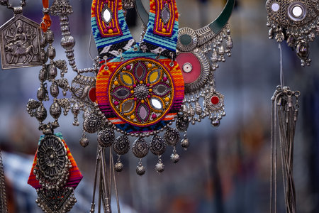 Colorful earrings at the bazaar in Istanbul, Turkey.の写真素材