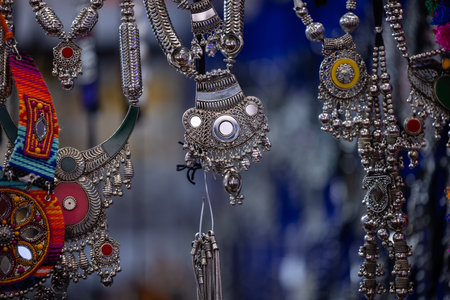 Beautiful jewelry for sale at the bazaar in Istanbul, Turkeyの写真素材