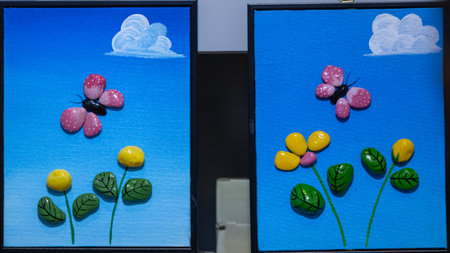 Plastic flowers on display at a flower shop in Prague, Czech Republicの写真素材
