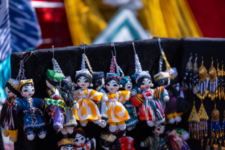 Colorful souvenirs for sale at the fair.の写真素材