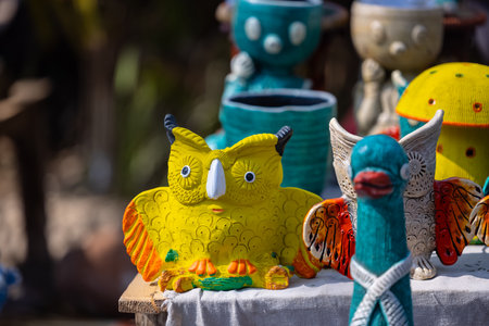 Colorful ceramic toys on the street market in Bali, Indonesiaの写真素材