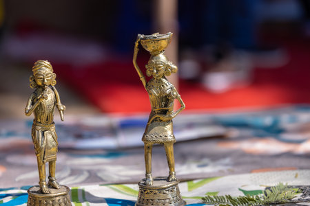 Sculpture of the mother and daughter on a fabric backgroundの写真素材