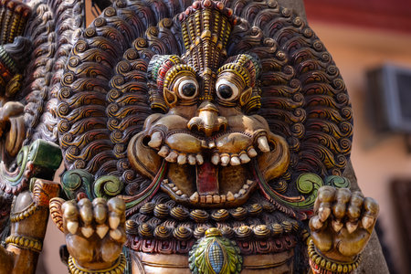 Closeup of Nepali god statue located at Thamel district Kathmandu in the afternoonの写真素材