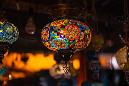 Colorful lamps in the Grand Bazaar, Istanbul, Turkeyの写真素材