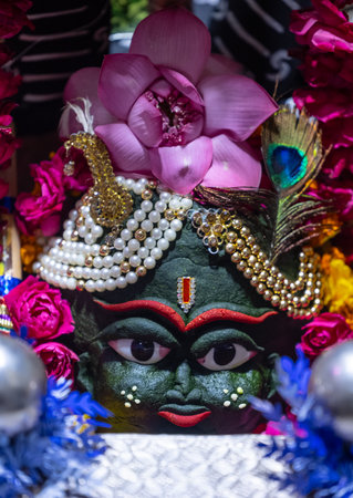 Shivling or shiv lingam decorated with colours and flowers to worship lord shiv. Selective focus.