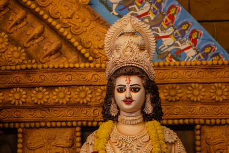 An idol of hindu god kartikeya decorated in Pandal. Durga Puja is biggest religious festival of...