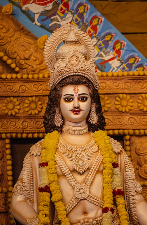 An idol of hindu god kartikeya decorated in Pandal. Durga Puja is biggest religious festival of...