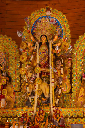 An idol of Goddess Durga decorated in Pandal. Durga Puja is biggest religious festival of Hinduism...