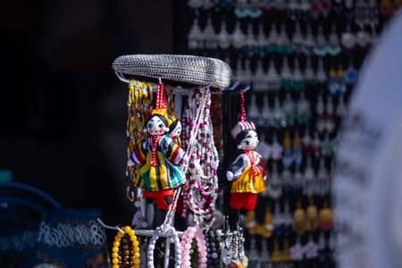 Handmade colourful souvenir products at surajkund craft fair.