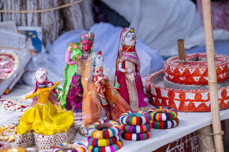 Handmade colourful souvenir products at surajkund craft fair.の写真素材