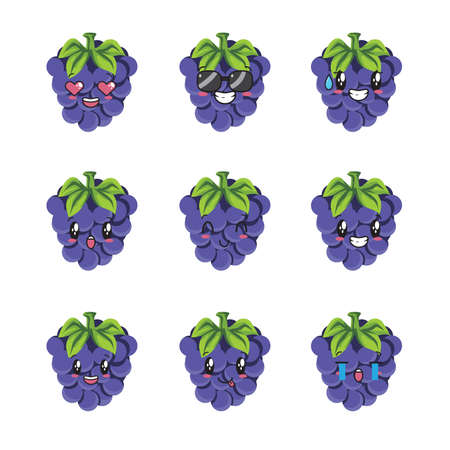Set mascot Grape Character Illustrationのイラスト素材