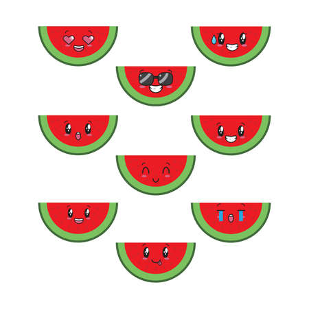 Set mascot Watermelon Character Illustrationのイラスト素材
