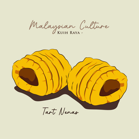Vector illustration of famous Malaysian traditional Eid festive dessert, kuih Raya tart nenas. Pineapple tartのイラスト素材