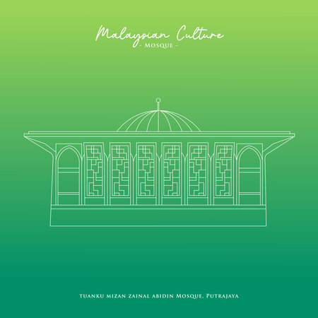 Line vector of Tuanku Mizan Zainal Abidin Mosque in Putrajaya, Malaysiaのイラスト素材