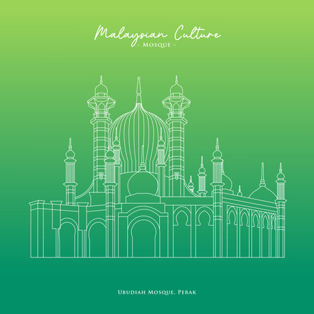 Line vector of Ubudiah Mosque in Kuala Kangsar, Perak, Malaysiaのイラスト素材