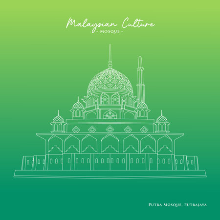 Line vector of Putra Mosque in Putrajaya, Malaysiaのイラスト素材