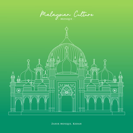 Line vector of Zahir Mosque in Kedah, Malaysiaのイラスト素材