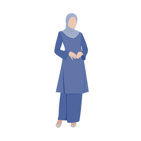 Vector flat illustration. Malaysian woman wearing traditional attire called Baju Kurung Pahang.のイラスト素材