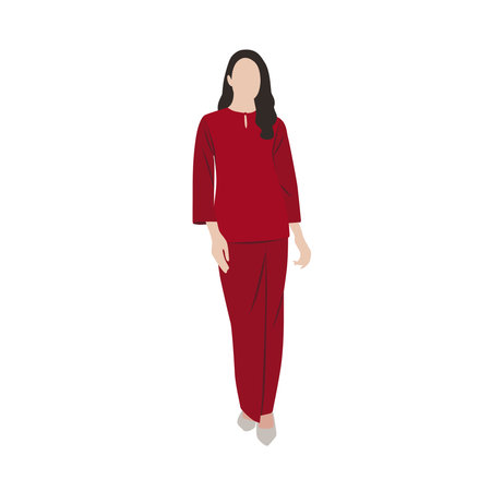 Vector flat illustration. Malaysian woman wearing traditional attire called Baju Kurung Kedah.のイラスト素材