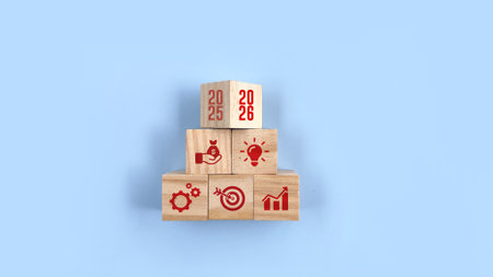 Strategic Planning for 2026. 2026 growth business. wooden block with 2025 change to 2026.Objective target business conceptの写真素材