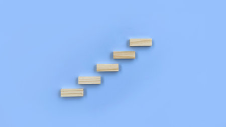Wooden stair made by wooden block. Climbing the Ladder of Successの写真素材