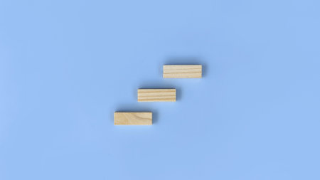 Wooden stair made by wooden block. Climbing the Ladder of Successの写真素材