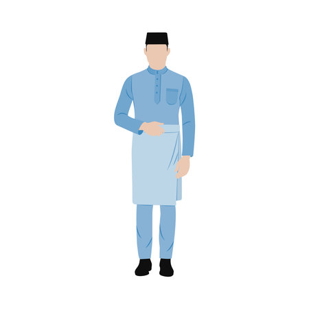 Vector flat illustration. Malaysian Malay man wearing traditional attire called Baju Melayuのイラスト素材