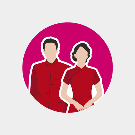Vector illustration of Malaysian Chinese couple character wearing traditional costumeのイラスト素材