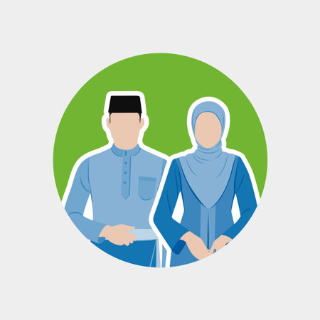 Vector illustration of Malaysian Malay couple character wearing traditional costumeのイラスト素材