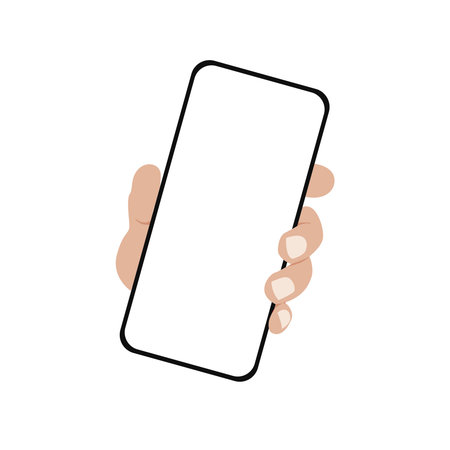 Hand holding a smartphone with blank screen. Vector illustration in flat styleのイラスト素材