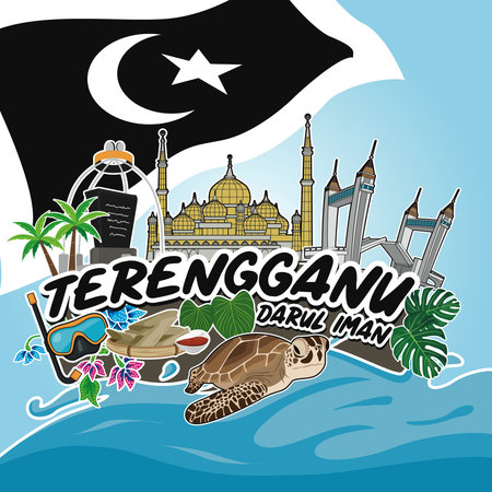 Visit Terengganu, Malaysia. Vector illustration. Travel concept, banner and poster design for social media and print mediaのイラスト素材