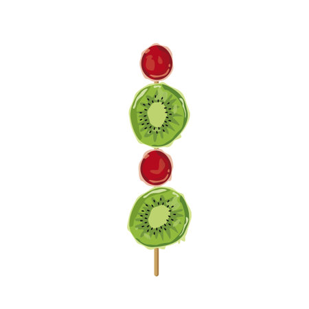Vector illustration of fruit skewer Tanghulu. Kiwi and grape snack candy coated with sugar syrup.のイラスト素材