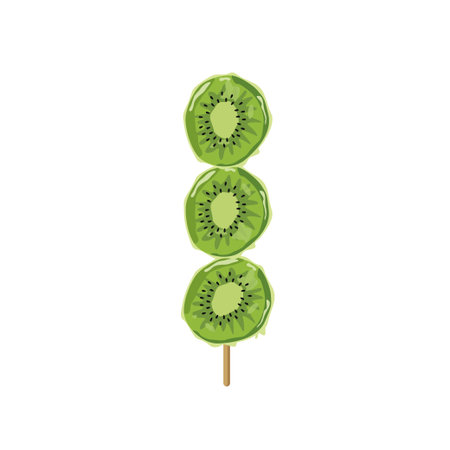 Vector illustration of fruit skewer Tanghulu. Kiwi snack candy coated with sugar syrup.のイラスト素材