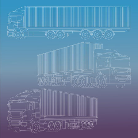 Cargo truck and container on a blue background. Vector illustration.のイラスト素材