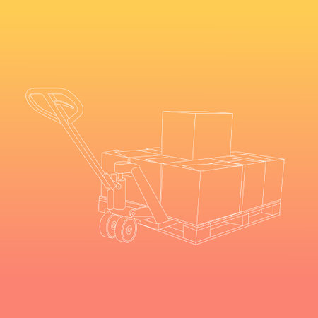 Hand pallet truck with cardboard boxes. Logistics concept. Wireframe low poly mesh vector illustration.のイラスト素材