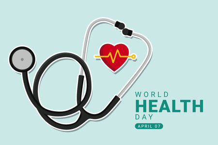 Vector illustration of World Health Day 7 April. Stethoscope on blue background. Healthcare conceptのイラスト素材