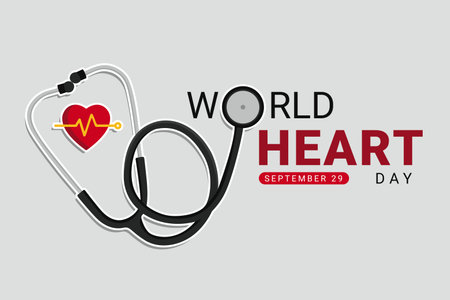 World heart day with stethoscope and red heart. Vector illustrationのイラスト素材