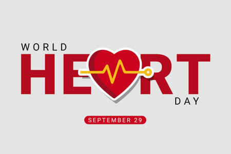 World heart day with red heart in between heart text. Vector illustrationのイラスト素材