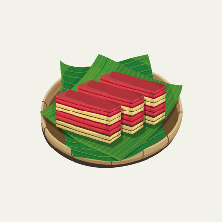 Vector illustration of famous Malaysian traditional sweet, kek lapis Sarawak or Sarawak layer cake. Strawberry flavorのイラスト素材