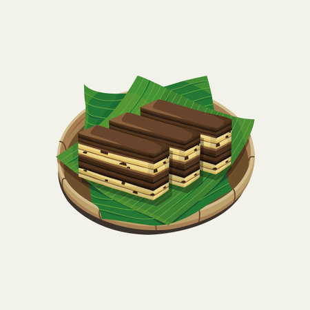 Vector illustration of famous Malaysian traditional sweet, kek lapis Sarawak or Sarawak layer cake. Chocolate chips flavorのイラスト素材