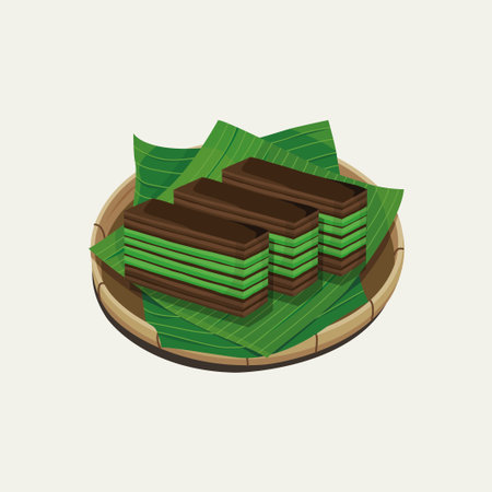 Vector illustration of famous Malaysian traditional sweet, kek lapis Sarawak or Sarawak layer cake. Chocolate mint flavorのイラスト素材