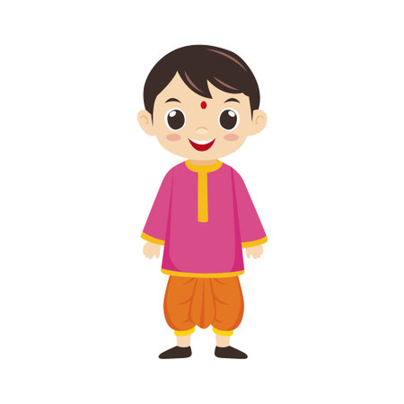 Vector flat illustration. Malaysian Indian boy wearing traditional attire called Dothiのイラスト素材