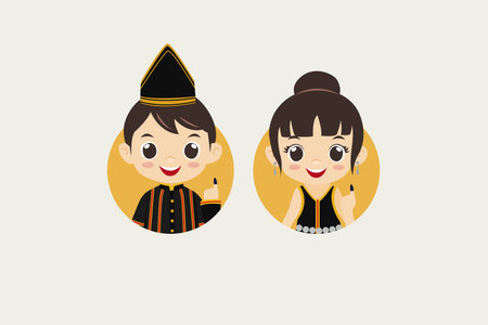 Vector illustration of Malaysian people on General Election Day Concept. Voter fingers with blue ink marked on nailのイラスト素材