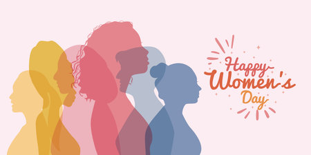 Happy Women's Day greeting card. Vector illustration in flat style.のイラスト素材